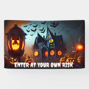 Haunted House, Jack-O-Lanterns and Bats  Banner