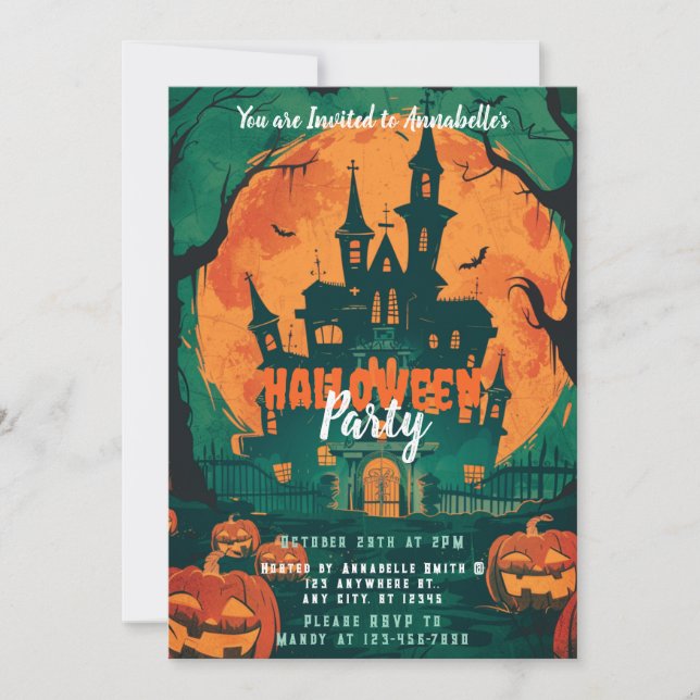 Haunted House Jack-O' Lanterns Halloween Party Invitation (Front)