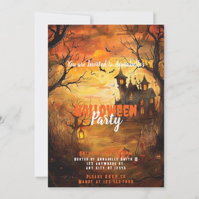 Haunted House Jack-o' Lanterns Halloween Party Invitation (Front)