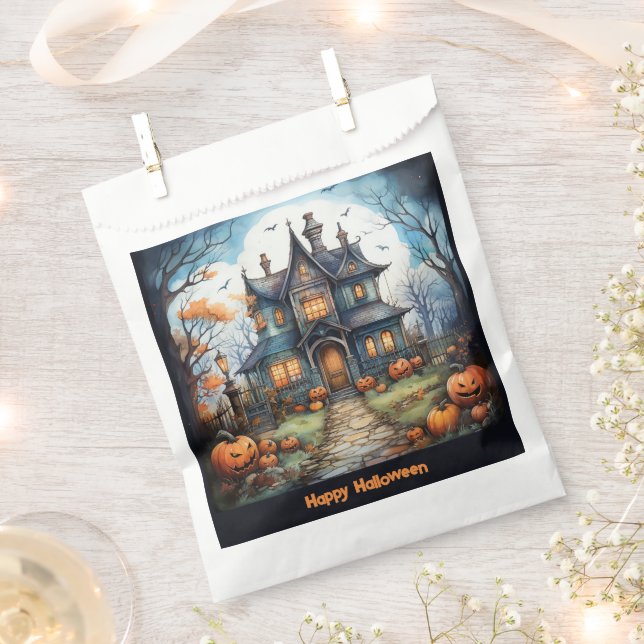 Haunted House Jack-O' Lanterns Happy Halloween Favour Bag (Clipped)