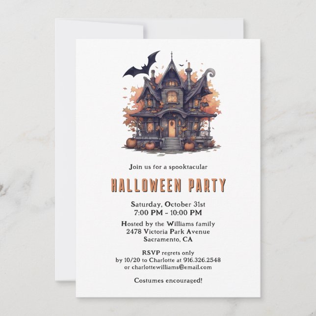 Haunted House Jack-O-Lanterns Moon Halloween Party Invitation (Front)