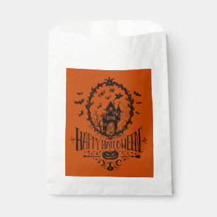 Haunted House Line Art Happy Halloween Orange Favour Bag