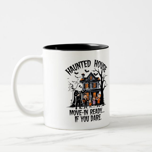 Haunted House Move-In If You Dare Two-Tone Coffee Mug (Left)