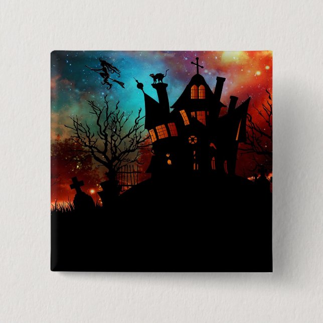 Haunted House on a Hill 2 Inch Square Button (Front)