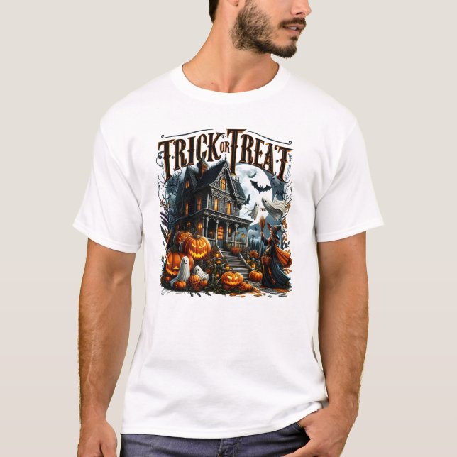Haunted house on a spooky Halloween night T-Shirt (Front)