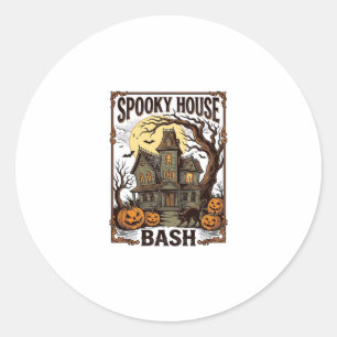 Haunted House Party Vintage Engraving Halloween De Classic Round Sticker