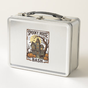 Haunted House Party Vintage Engraving Halloween De Metal Lunch Box