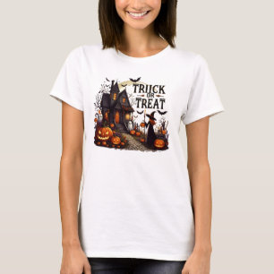 Haunted house path filled with pumpkins and ghosts T-Shirt