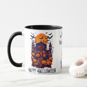 Haunted House Pumpkin And Ghost Mug