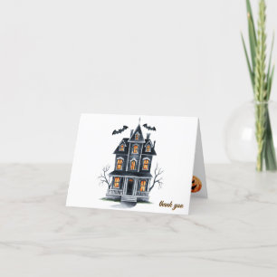 Haunted House Pumpkin Bats Halloween Baby Shower Thank You Card