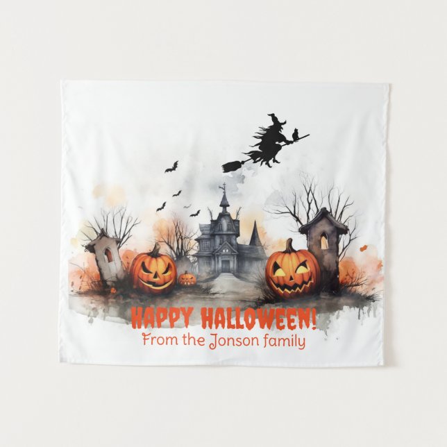 Haunted House pumpkin witch Tapestry (Front (Horizontal))