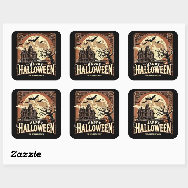Haunted House Pumpkins Spooky Scary Halloween Square Sticker (Sheet)