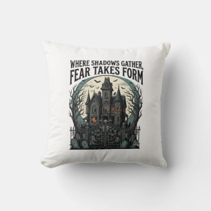 Haunted House Quote Shirt Vintage Gothic Cemetery Throw Pillow