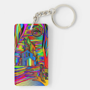 Haunted House Scary Abstract Colourful Stain Glass Keychain