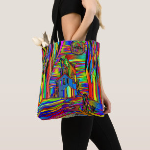 Haunted House Scary Abstract Colourful Stain Glass Tote Bag