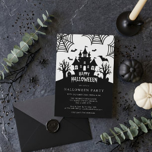 Haunted House Scary Black & White Halloween Party Invitation