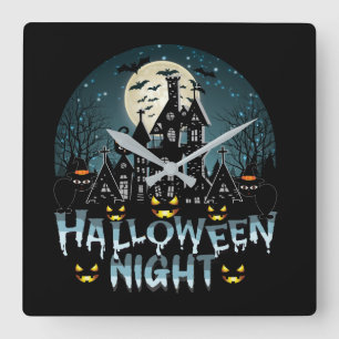 Haunted House, Scary Halloween Night Square Wall Clock