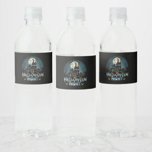 Haunted House, Scary Halloween Night Water Bottle Label