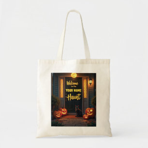 Haunted House Scene Personalized Halloween Tote Bag