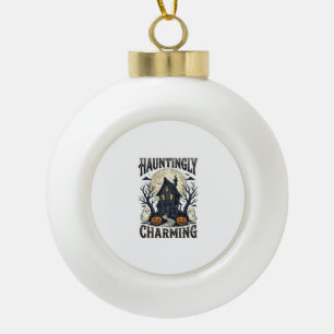 Haunted House Shirt Vintage Halloween Cottage Desi Ceramic Ball Christmas Ornament