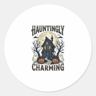 Haunted House Shirt Vintage Halloween Cottage Desi Classic Round Sticker