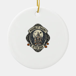 Haunted House Shirt Vintage Halloween Moon Witch D Ceramic Ornament