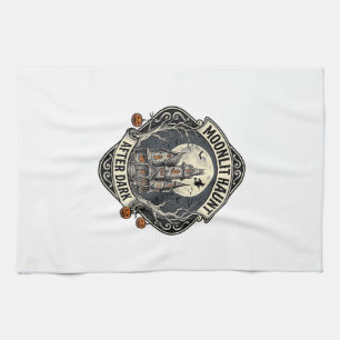 Haunted House Shirt Vintage Halloween Moon Witch D Kitchen Towel