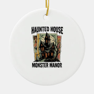 Haunted House Shirt Vintage Monster Manor Design Ceramic Ornament