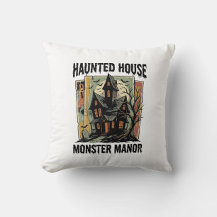 Haunted House Shirt Vintage Monster Manor Design Throw Pillow