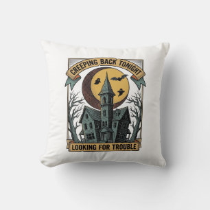 Haunted House Shirt with Engraved Spooky Manor Moo Throw Pillow