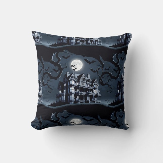 Haunted House Silhouette Throw Pillow (Front)
