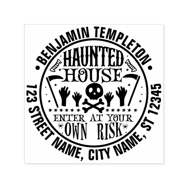 Haunted House Skull Crossbones Name Address Self-inking Stamp (Design)