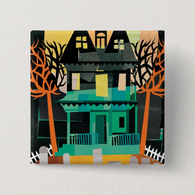 Haunted House Spooks 2 Inch Square Button (Front)
