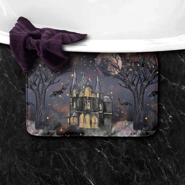 Haunted House | Spooky Full Moon Tree and Bats Bath Mat (Creator Uploaded)