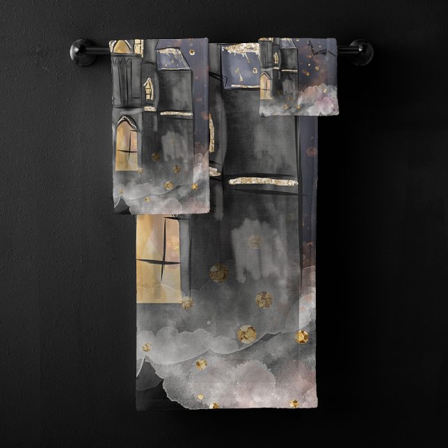 Haunted House | Spooky Full Moon Tree and Bats Bath Towel Set (Creator Uploaded)
