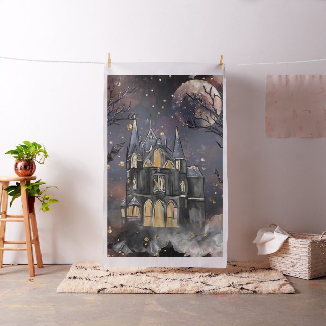 Haunted House | Spooky Full Moon Tree and Bats Fabric (In Situ)