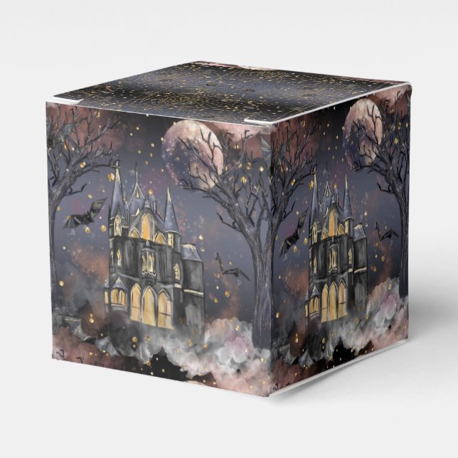 Haunted House | Spooky Full Moon Tree and Bats Favor Box (Front Side)