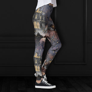 Haunted House   Spooky Full Moon Tree and Bats Leggings