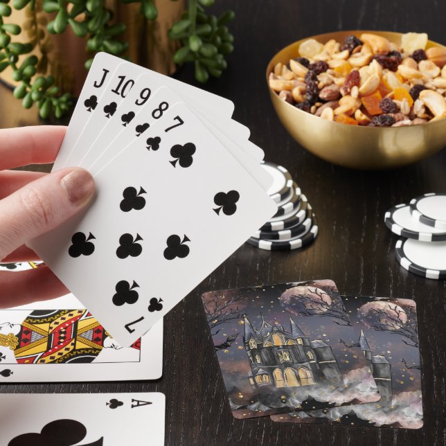 Haunted House | Spooky Full Moon Tree and Bats Playing Cards (In Situ)