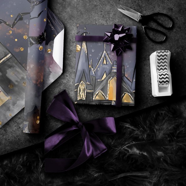 Haunted House | Spooky Full Moon Tree and Bats Wrapping Paper (Creator Uploaded)