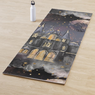 Haunted House Spooky Full Moon Tree and Bats Yoga Mat