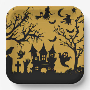 Haunted House Square Paper Plate