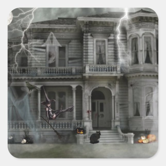 Haunted house square sticker (Front)