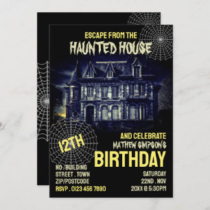 Haunted House Theme, Escape Room, Birthday Party Invitation
