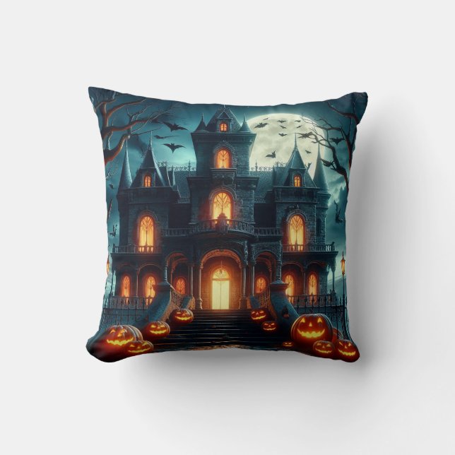 Haunted House Throw Pillow (Front)
