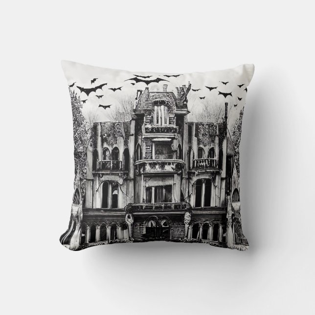 Haunted House Throw Pillow (Front)
