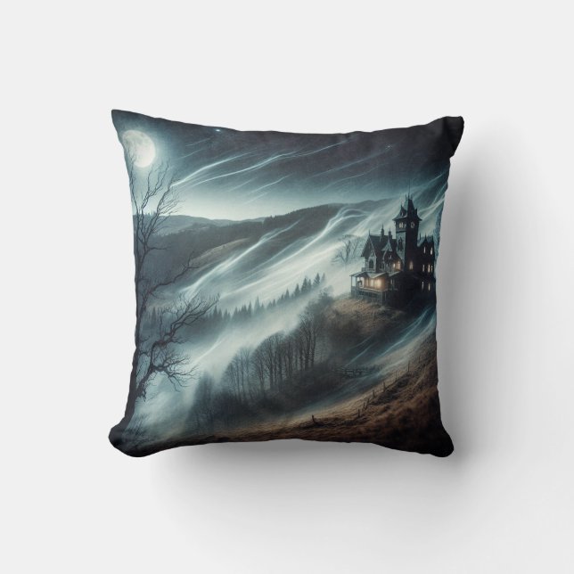 Haunted House Throw Pillow (Front)