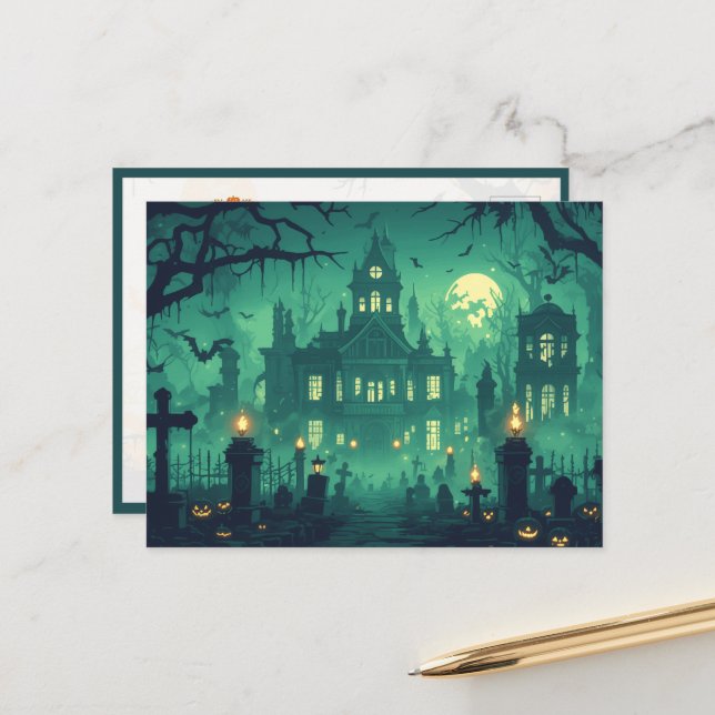 Haunted House under the Moonlight Postcard (Front/Back In Situ)