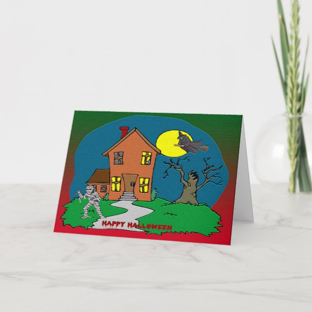 Haunted House, Witch and Mummy Card (Front)