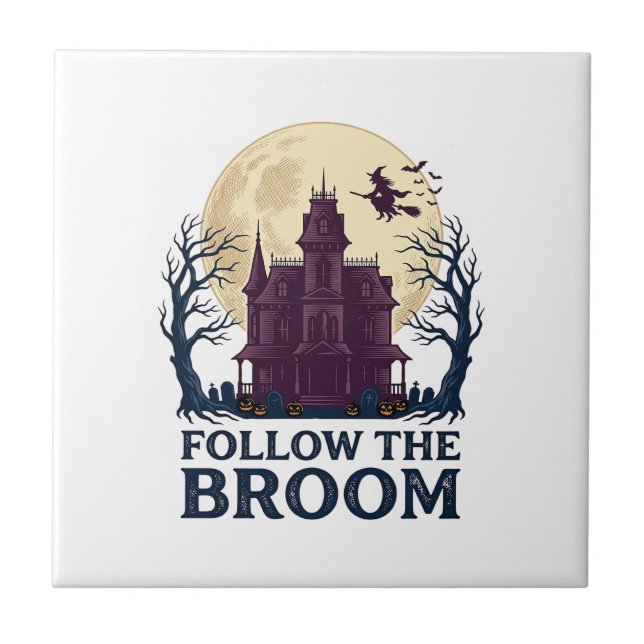 Haunted House Witch Shirt Vintage Halloween Engrav Tile (Front)